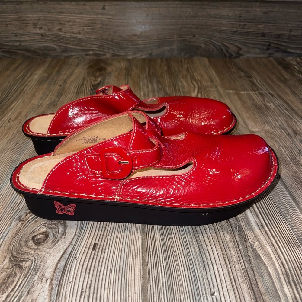 Red Leather Mules by Alegria